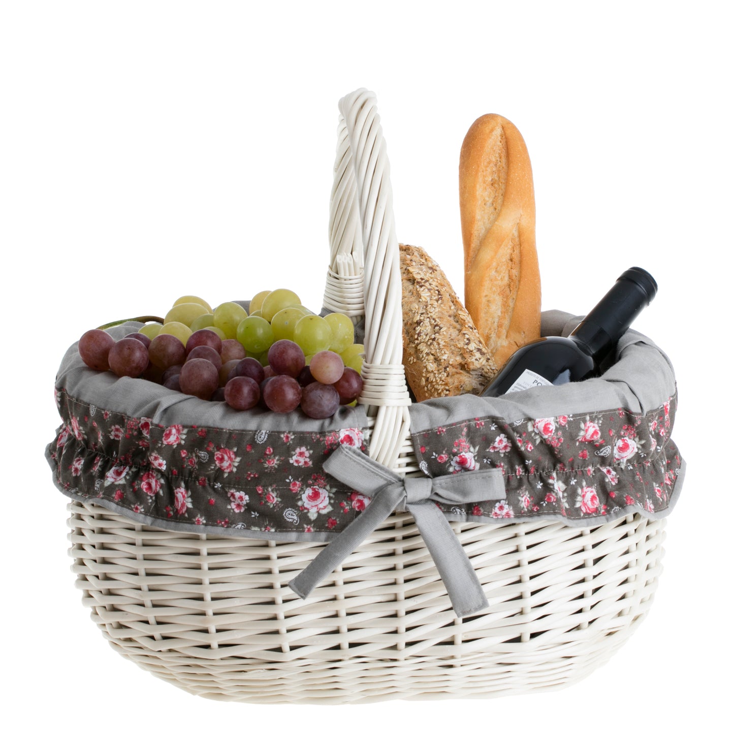 Werburga panier de courses avec poignée en osier et bordure grise