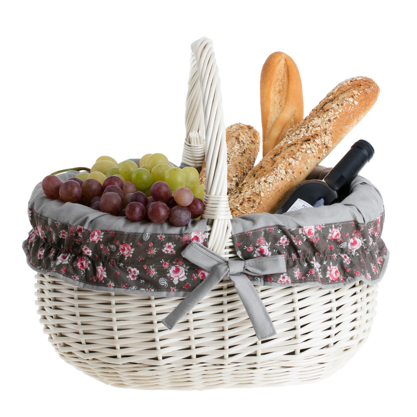 Werburga panier de courses avec poignée en osier et bordure grise