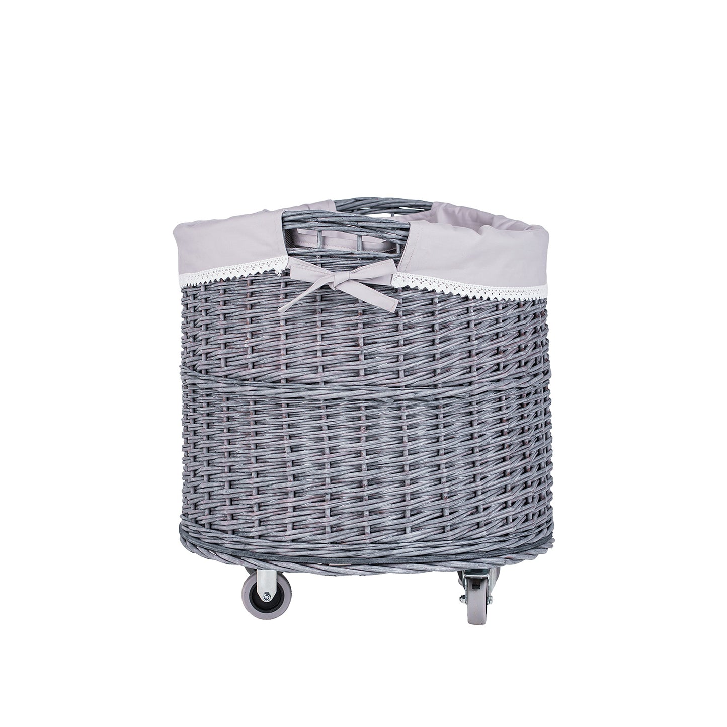 Caros wicker storage basket with gray trim TheWickerStories