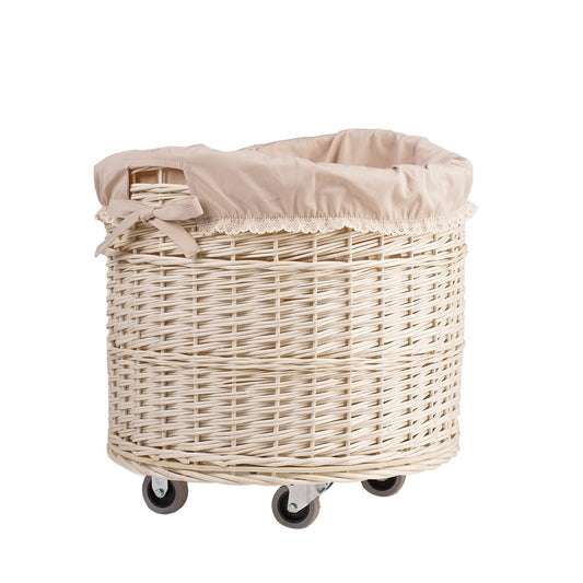 Caros ψάθινο καλάθι αποθήκευσης με μπεζ επένδυση TheWickerStories
