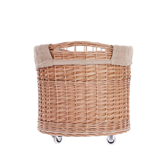 Caros wicker basket container with beige trim and wheels