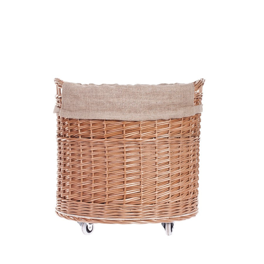 Caros wicker basket container with beige trim and wheels