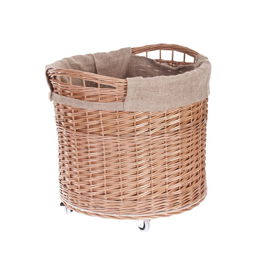 Caros wicker basket container with beige trim and wheels