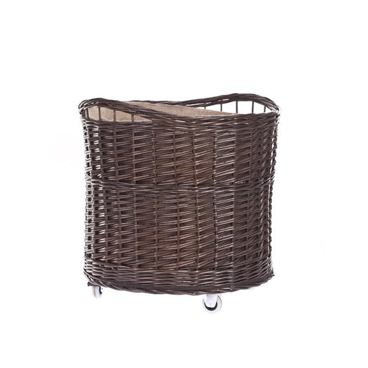 Caros wicker basket container with beige trim and wheels