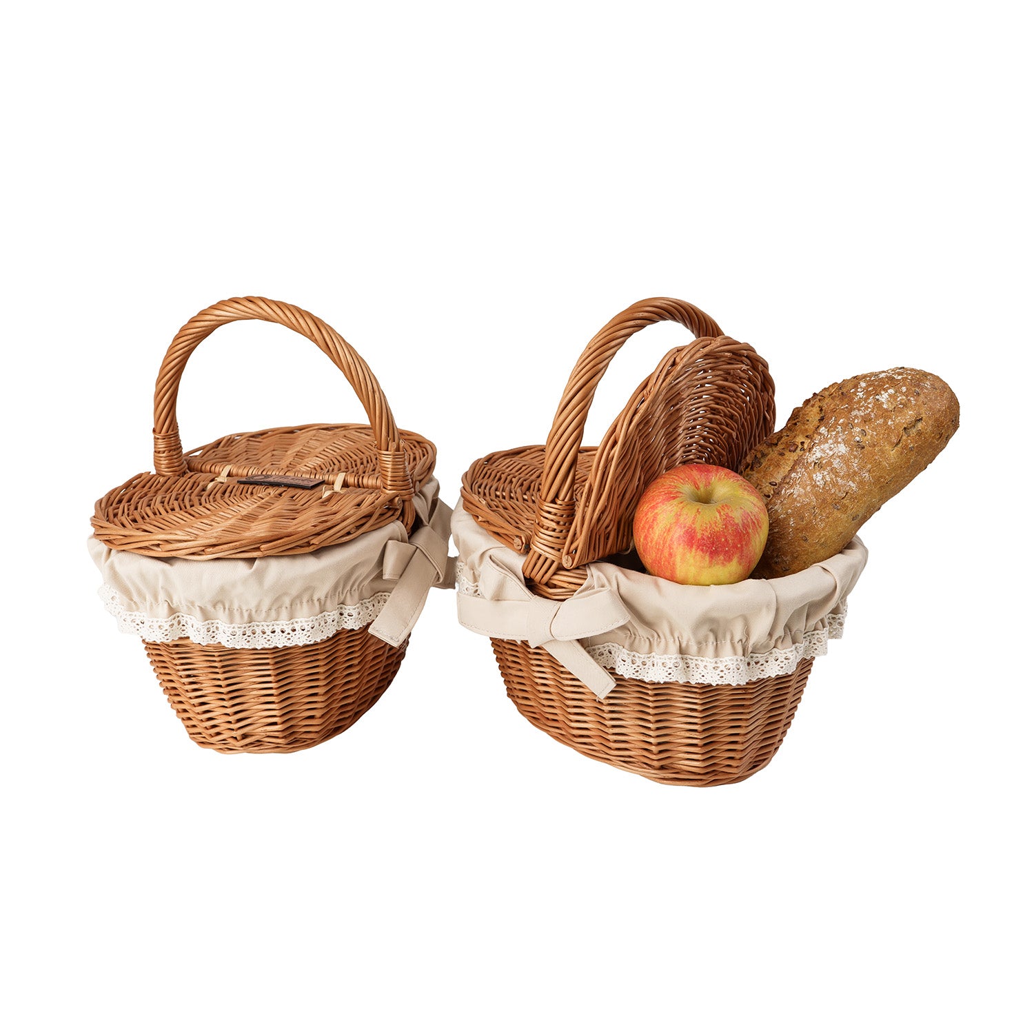 wicker basket for children for picnic and play – set of 2, with beige trim,