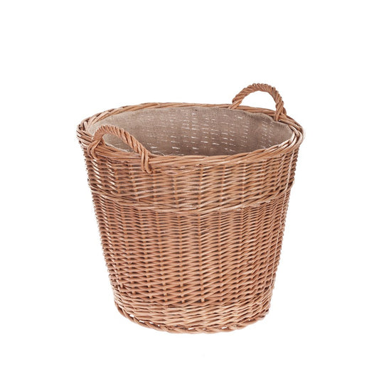 Fragaria Rieten mand voor haardhout met jute afwerking en handvatten