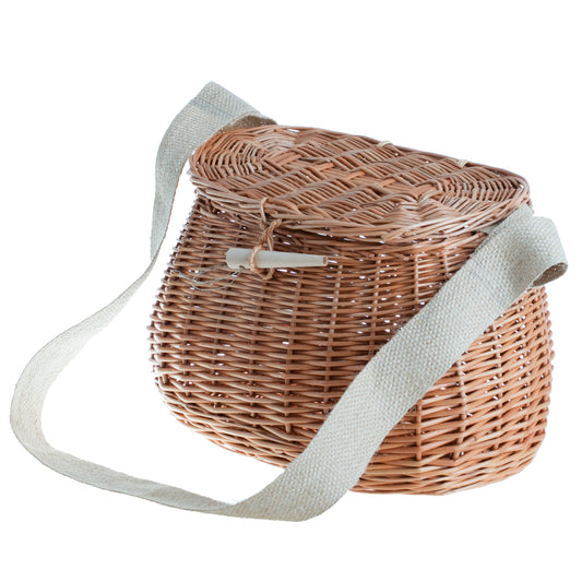 Marone wicker fishing basket with strap and clasp