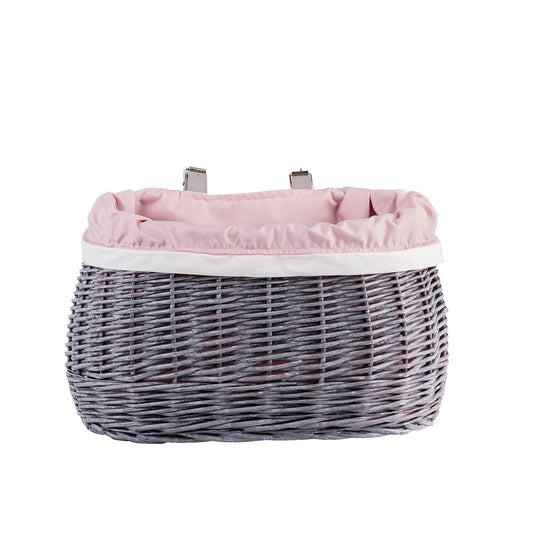 Marone petit panier de vélo en osier avec doublure rose et sangles
