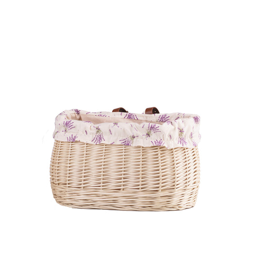 Marone petit panier de vélo en osier avec doublure beige et sangles