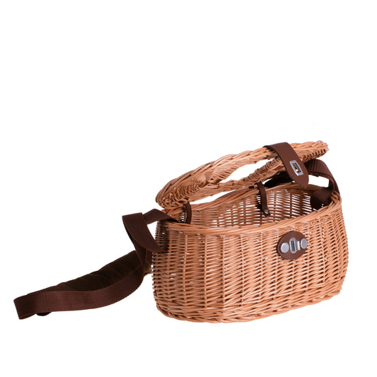 Marone wicker fishing basket with strap and clasp