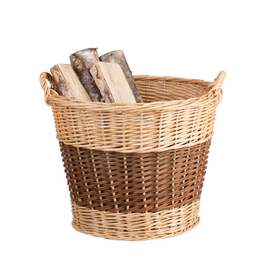 Fiorenia Rieten mand voor haardhout met handgrepen