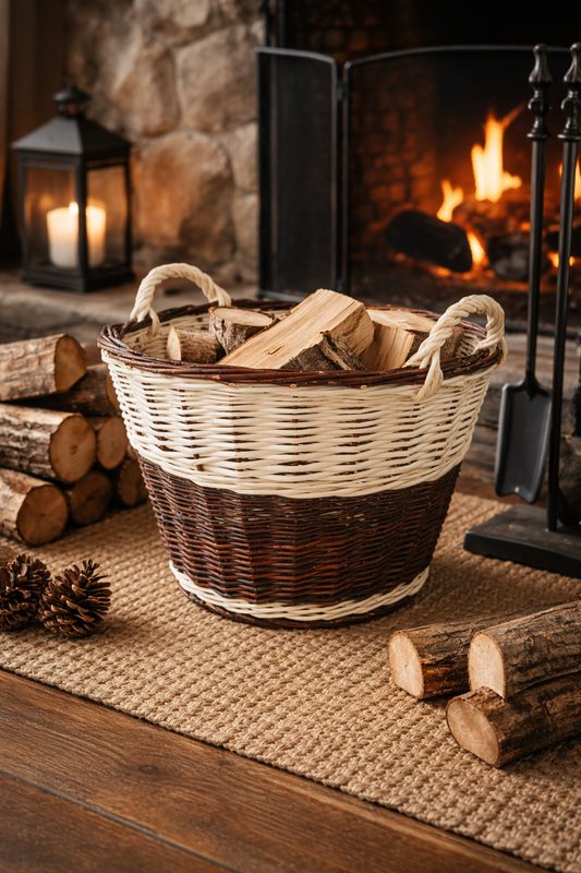 Fiorenia wiklinowy kosz na drewno do kominka z uchwytami do przenoszenia TheWickerStories