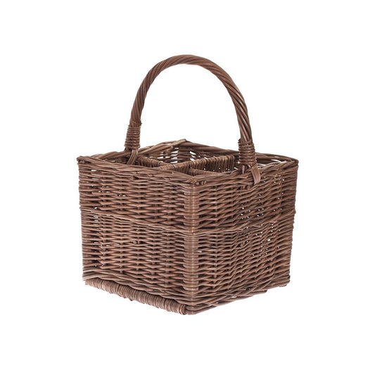 Gaudios wicker bottle basket with compartments and handle
