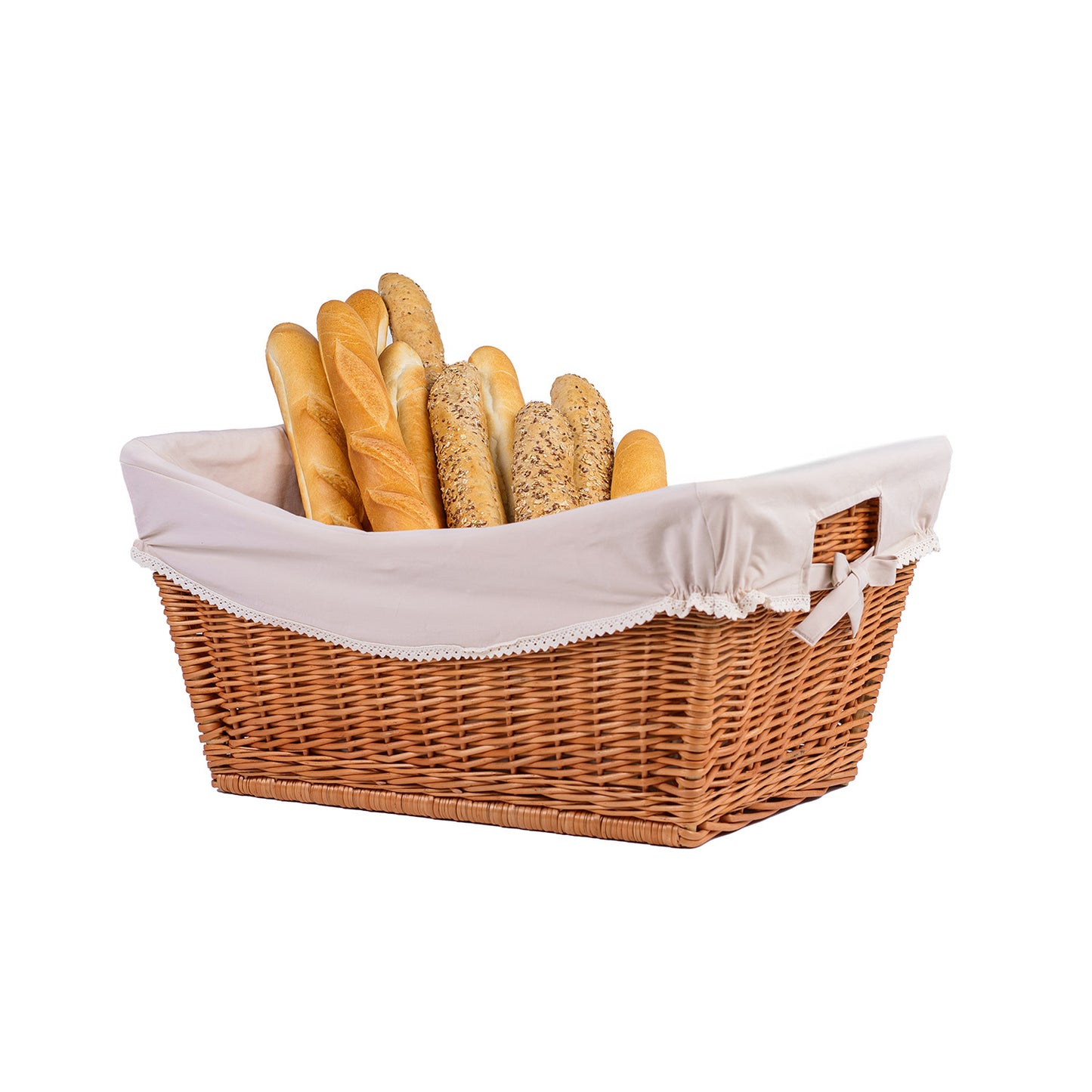 Torellia ψάθινο καλάθι αποθήκευσης με μπεζ επένδυση TheWickerStories