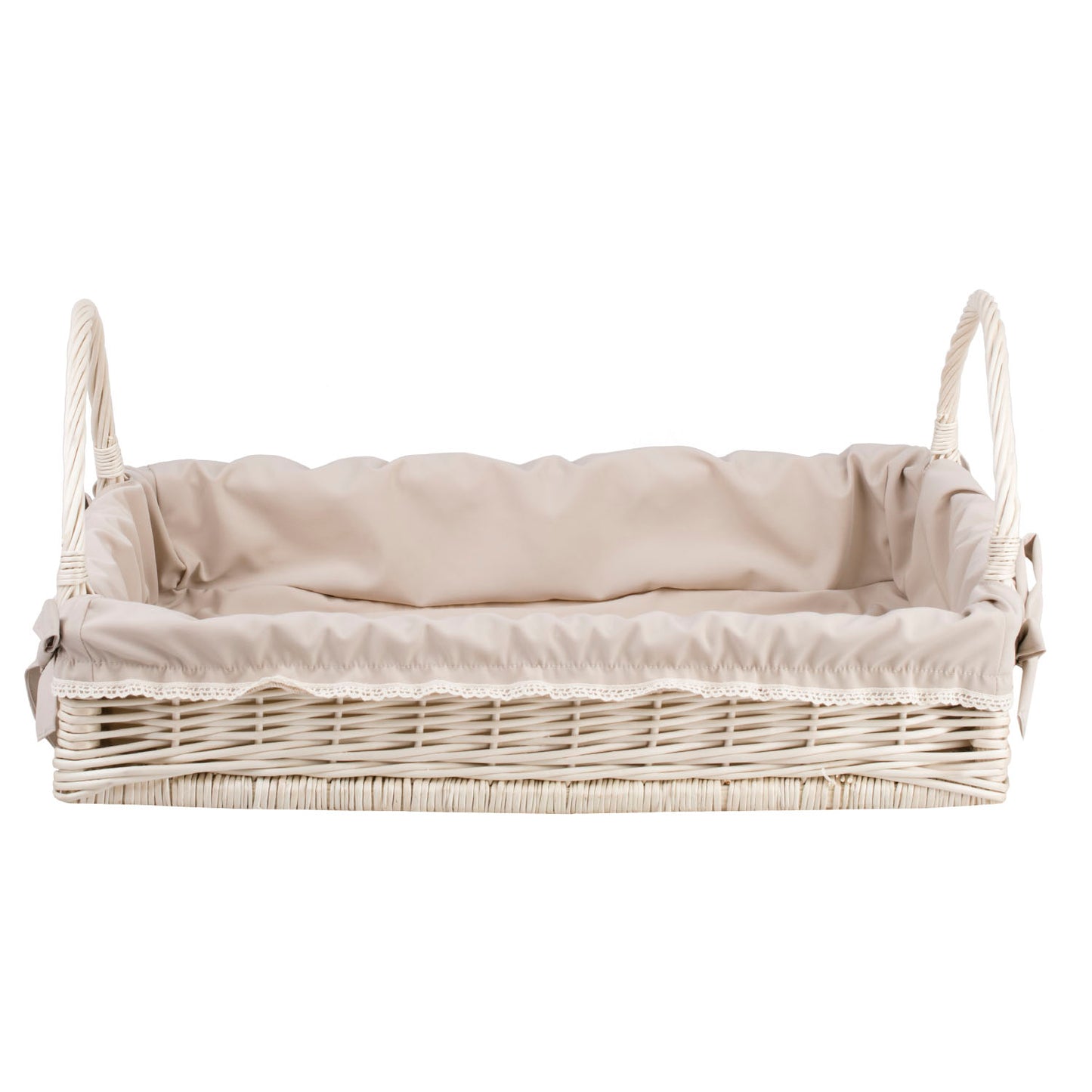 Allium wiklinowy kosz do serwowania z kremowym obszyciem, z uchwytami TheWickerStories