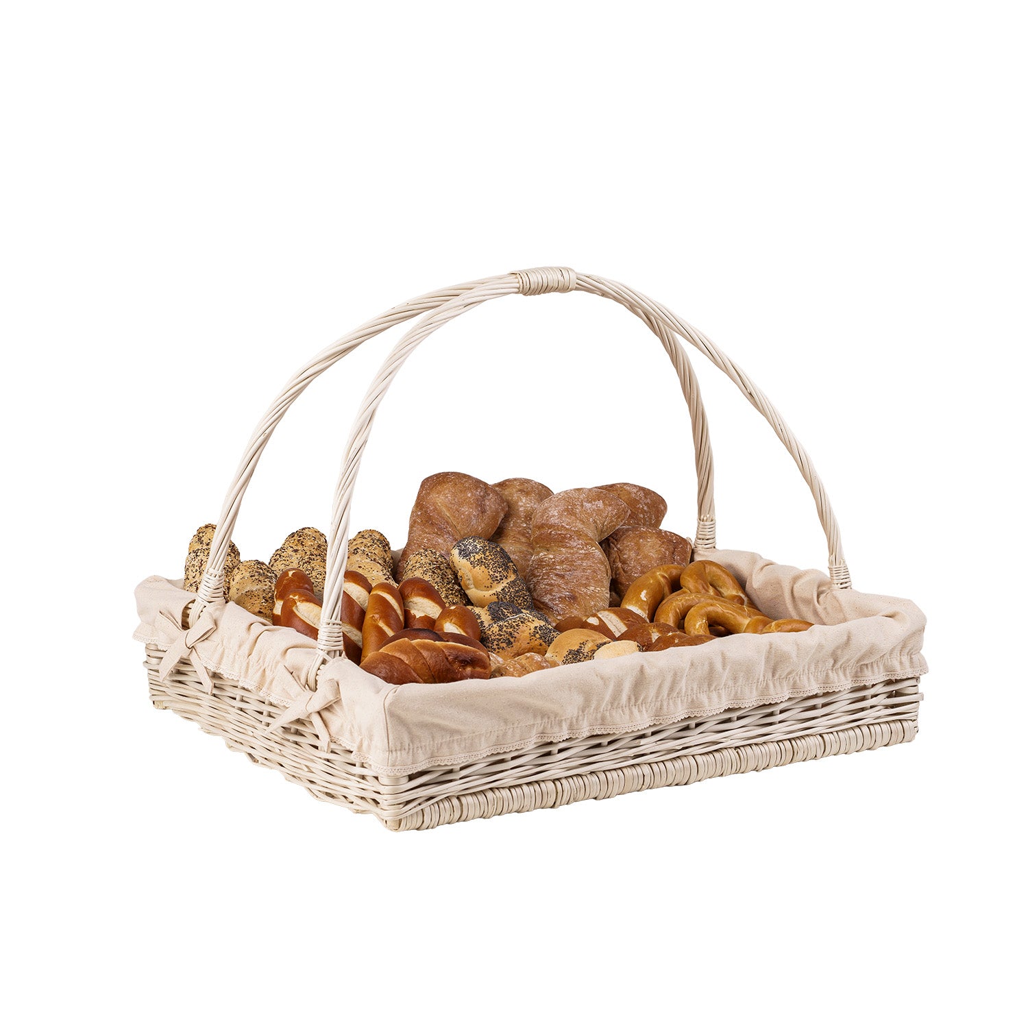 panier de service en osier avec bordure beige, avec poignées