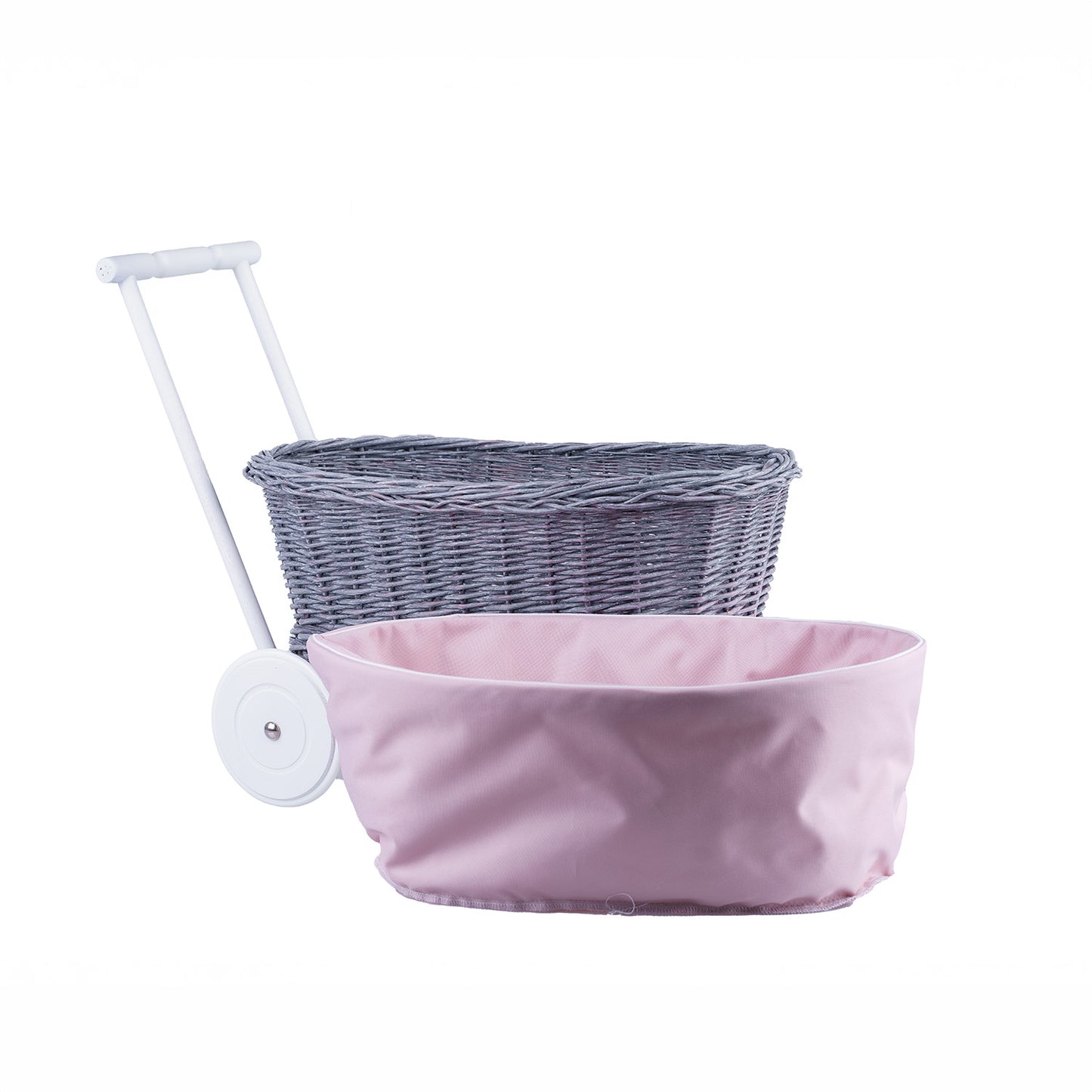 Luke chariot pousseur en osier avec doublure rose