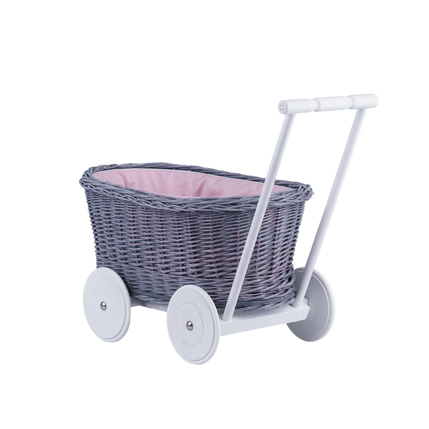 Luke chariot pousseur en osier avec doublure rose