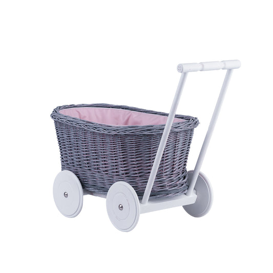 Luke chariot pousseur en osier avec doublure rose