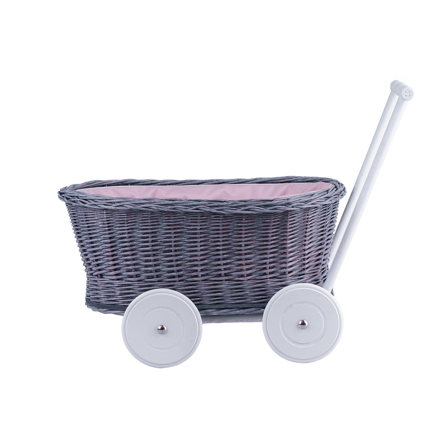 Luke chariot pousseur en osier avec doublure rose
