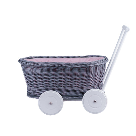 Luke chariot pousseur en osier avec doublure rose