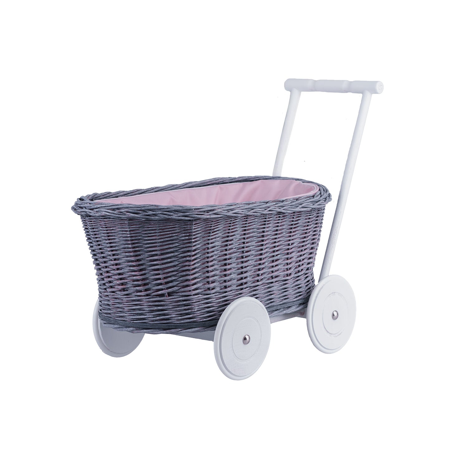 Luke chariot pousseur en osier avec doublure rose