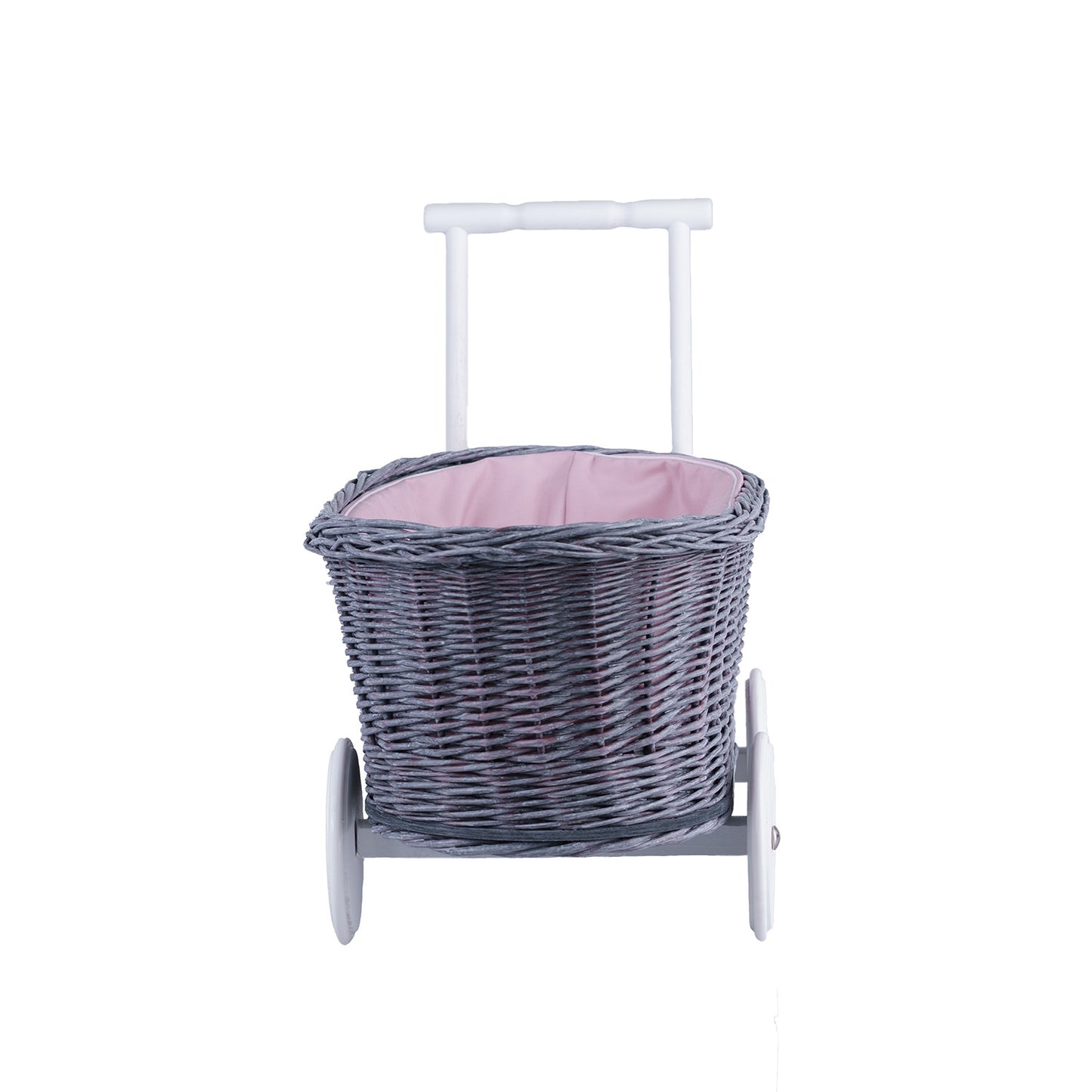 Luke chariot pousseur en osier avec doublure rose