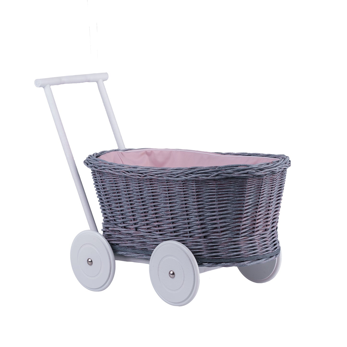 Luke chariot pousseur en osier avec doublure rose