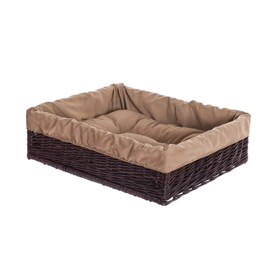 gevlochten mandbed voor honden en katten met gravure, beige rand en kussen