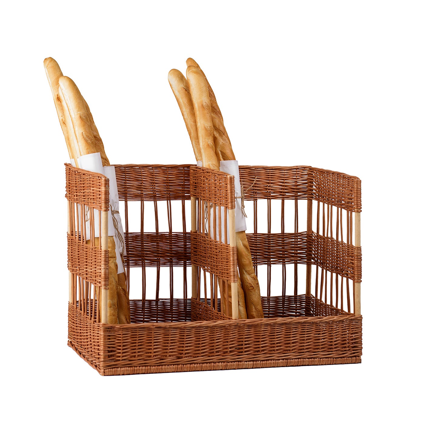 Briza wicker double baguette stand for bread display, freestanding TheWickerStories