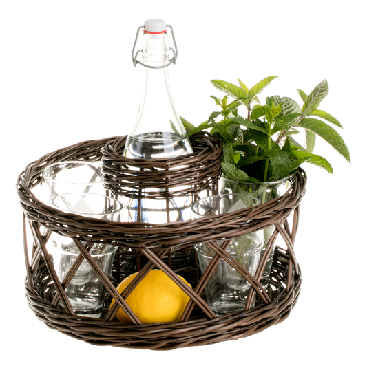 Alvora wicker wine serving organizer, for bottle and glasses