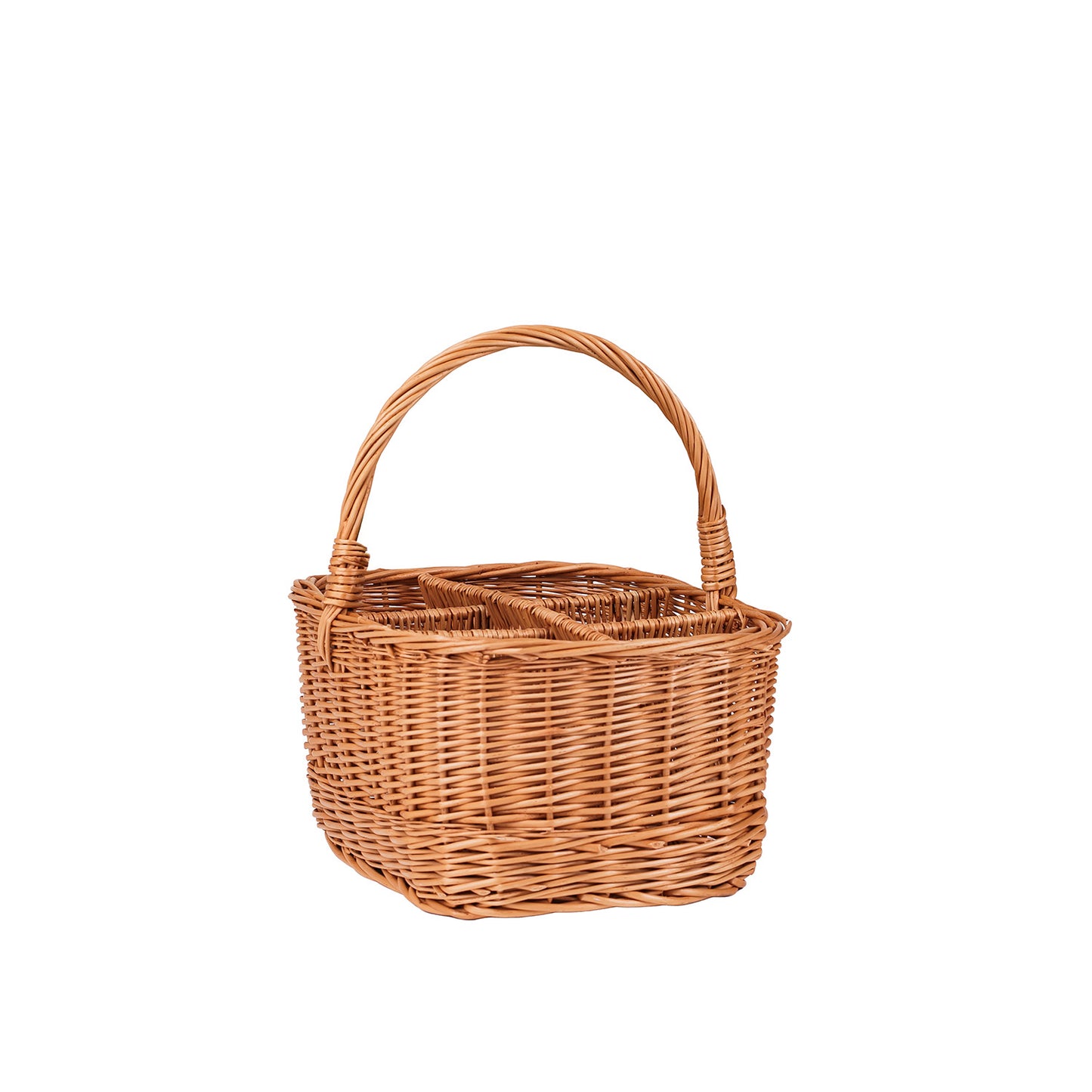 Gaudia wicker basket, bottle crate, carrier with dividers and handle TheWickerStories