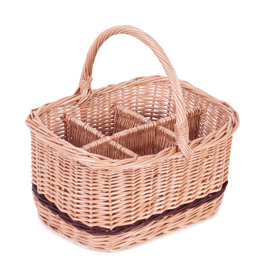 Gaudia wicker basket for bottles with compartments and handle