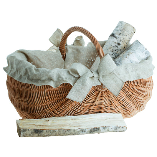 Faleria rieten haardhoutmand met jute voering en handvat