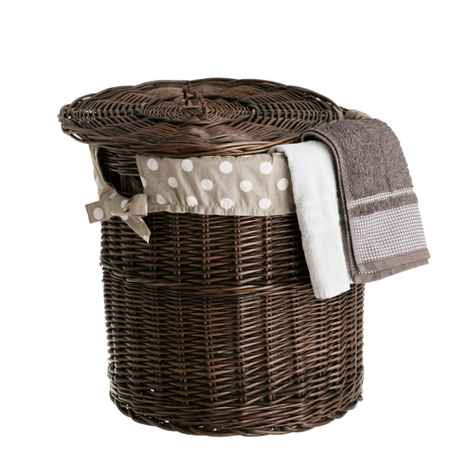 Maloria Rieten wasmand met crèmekleurige afwerking en deksel