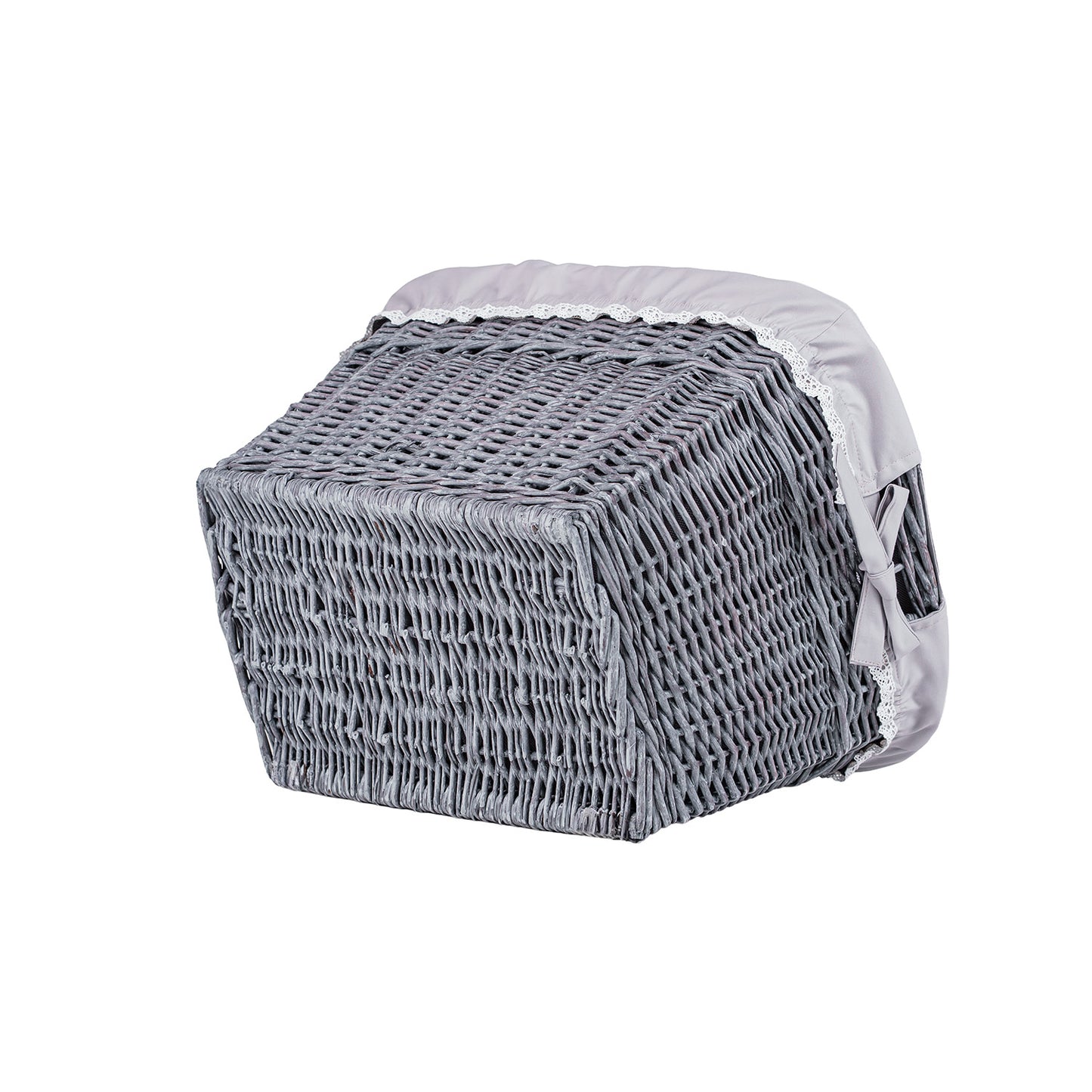 Mivella ψάθινο καλάθι αποθήκευσης με γκρι επένδυση TheWickerStories