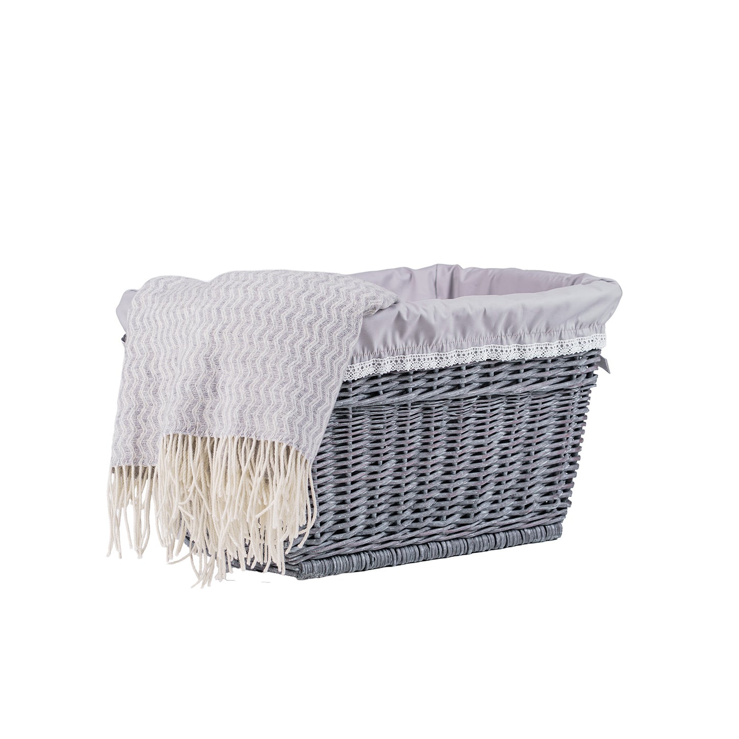 Mivella ψάθινο καλάθι αποθήκευσης με γκρι επένδυση TheWickerStories