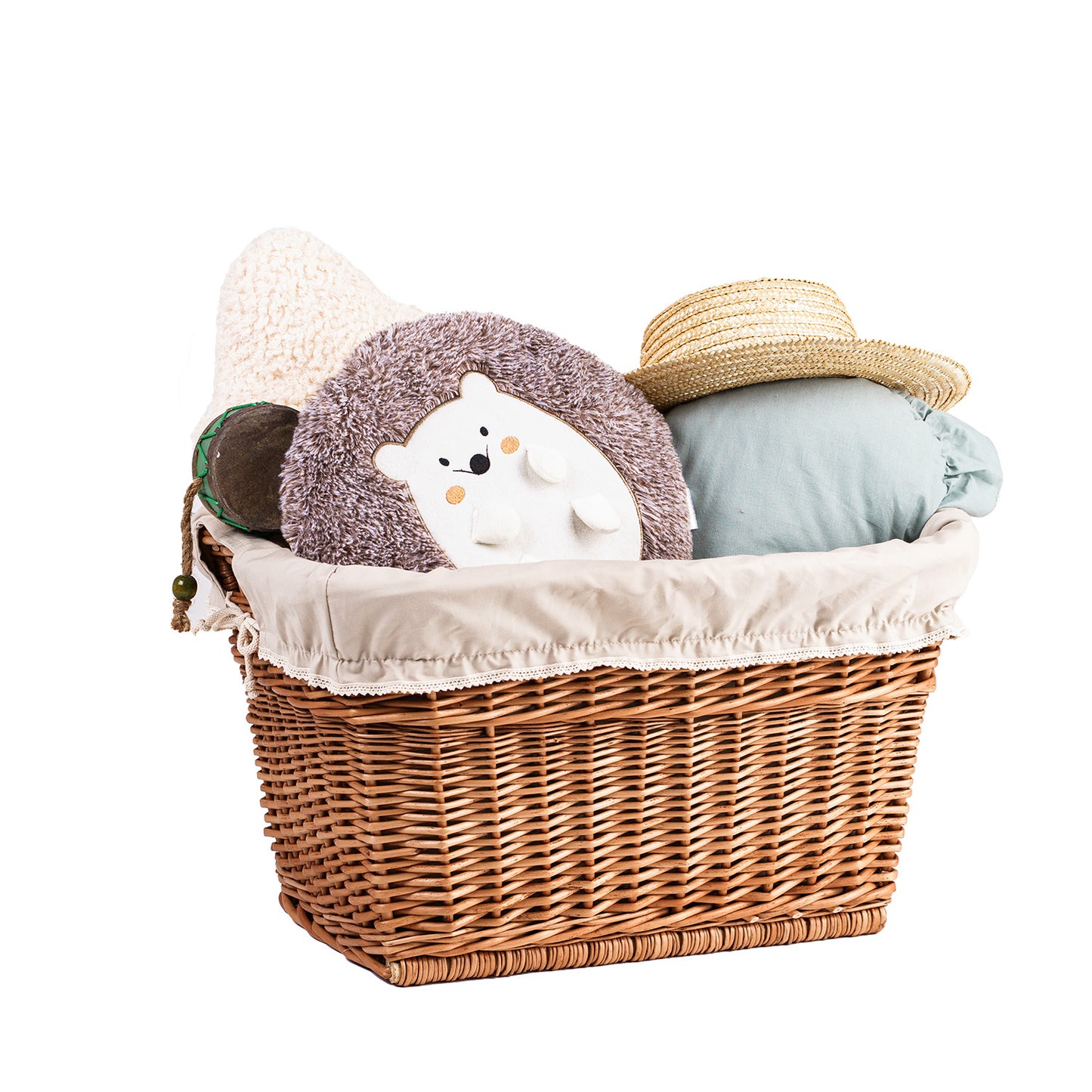 Mivella ψάθινο καλάθι αποθήκευσης με μπεζ επένδυση TheWickerStories