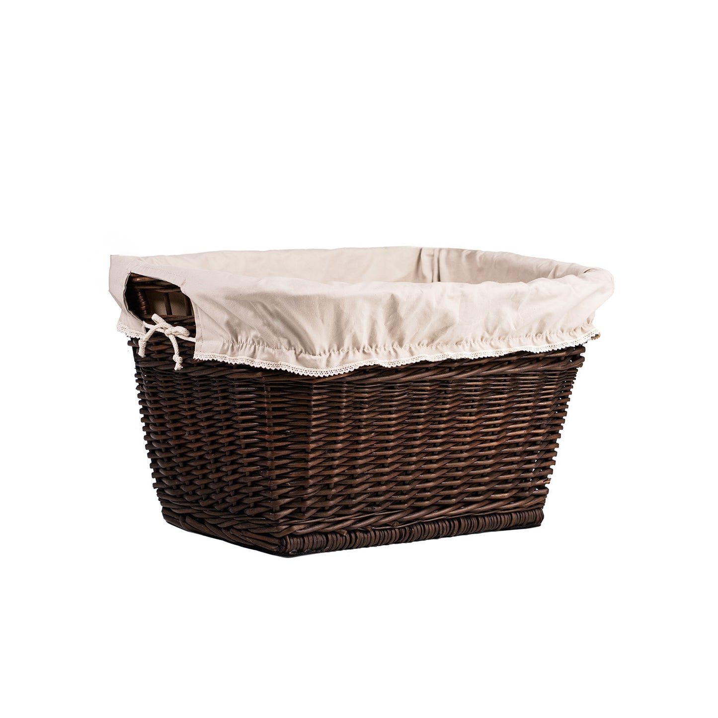 Mivella Flettet vasketøyskurv i pil med beige kant og praktiske håndtak TheWickerStories