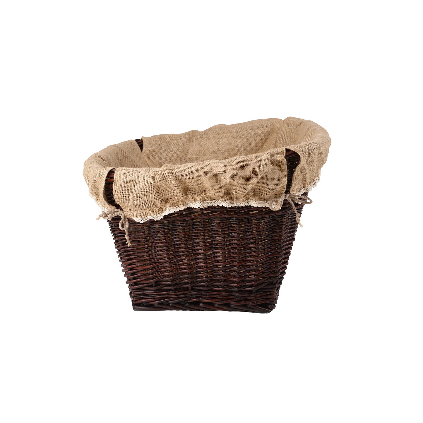 Wiklinowy kosz na drewno kominkowe z jutowym obszyciem TheWickerStories