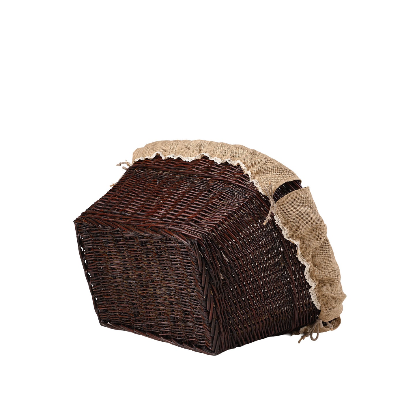 Wiklinowy kosz na drewno kominkowe z jutowym obszyciem TheWickerStories