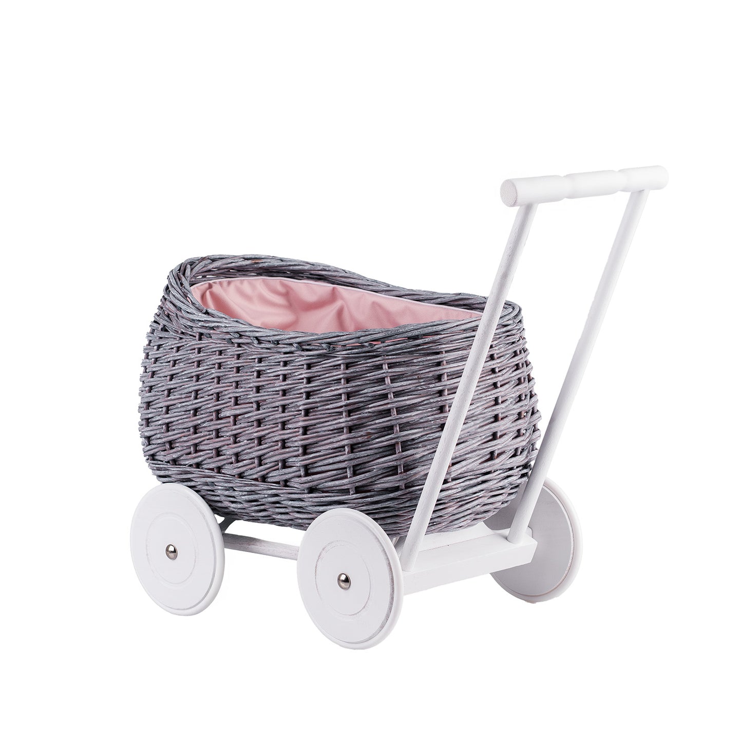 Luke flätad gåvagn med rosa tygfoder