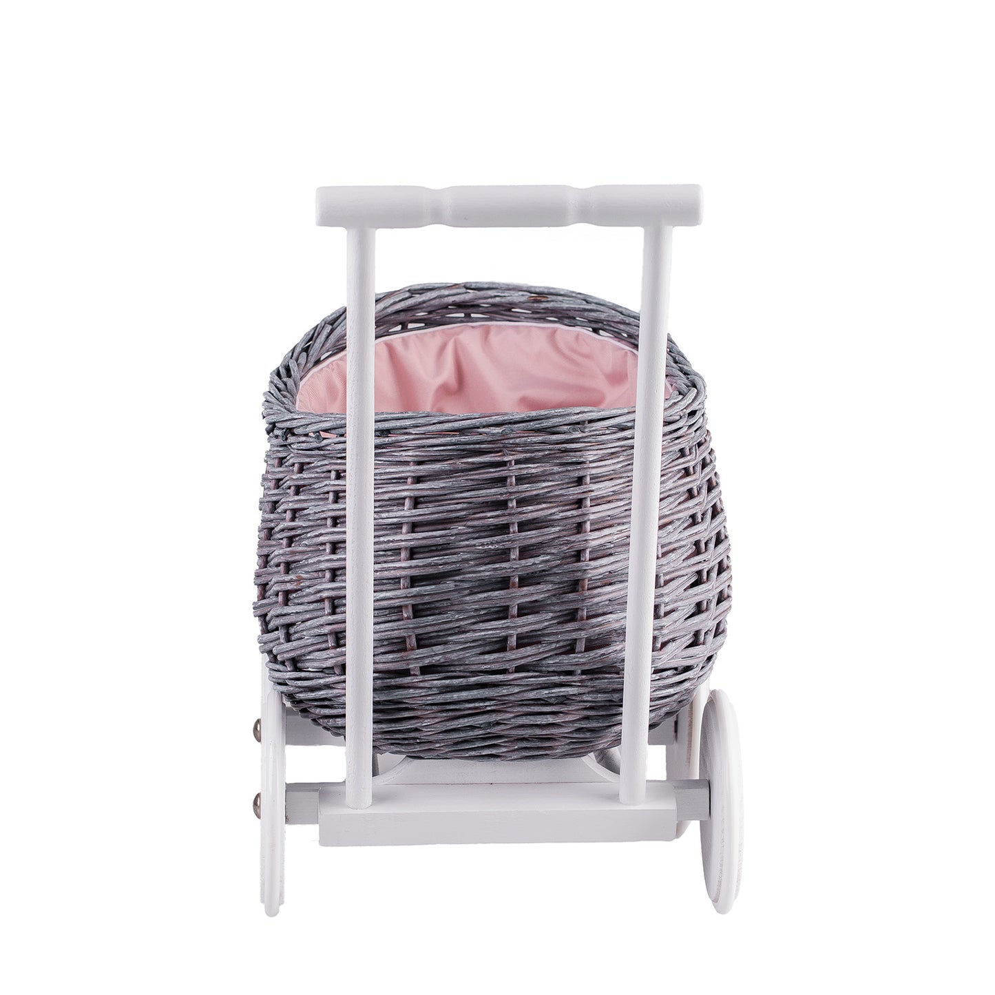 Luke flätad gåvagn med rosa tygfoder