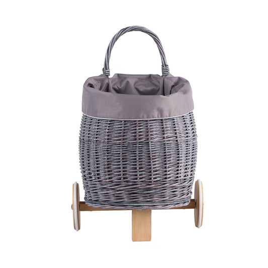 Luke Rieten kinderwagen met grijze bekleding, voorzien van handvat en houten wielen