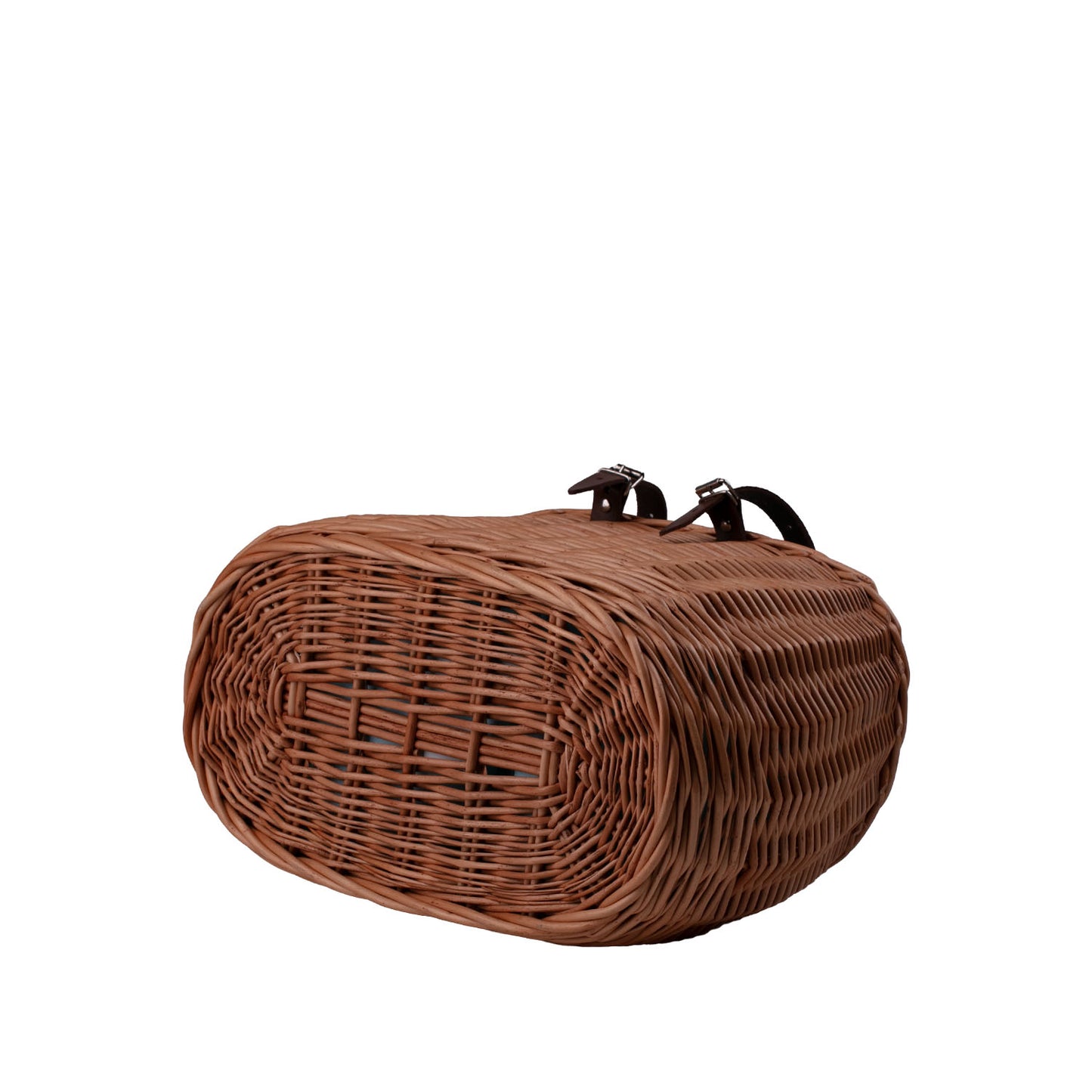 Marone wicker bike basket with mint trim, removable liner bag and leather straps TheWickerStories