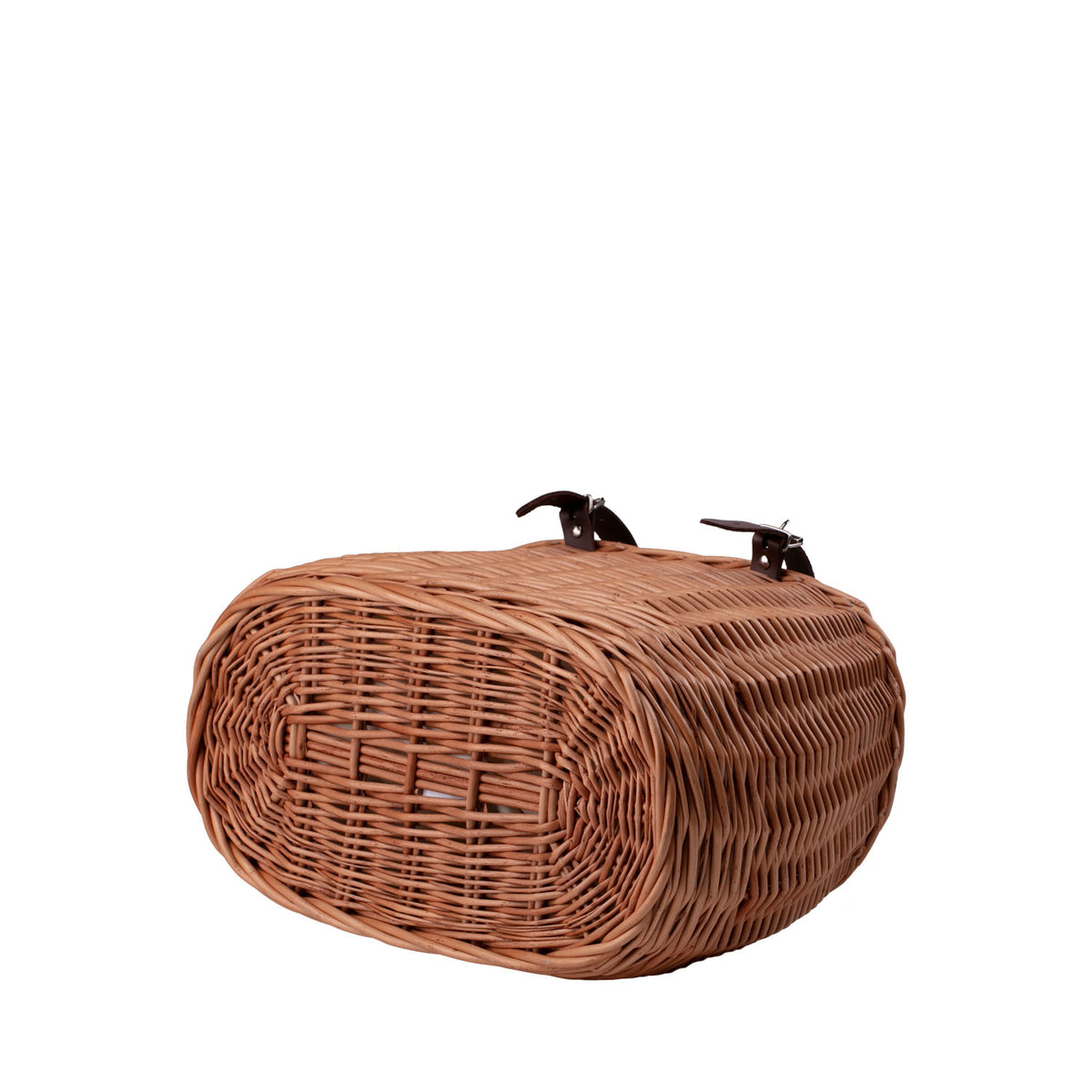wicker bike basket with cream trim, removable liner bag and leather straps