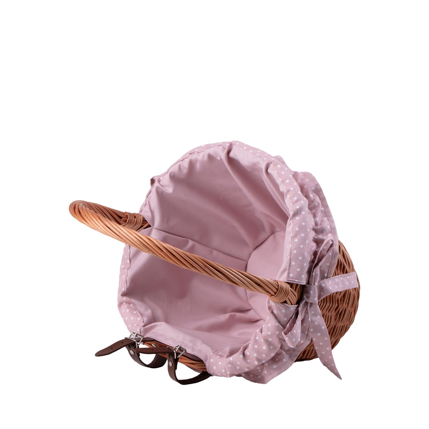 Paulus cesto in vimini per bicicletta con rifinitura rosa, cinturini in pelle e manico TheWickerStories