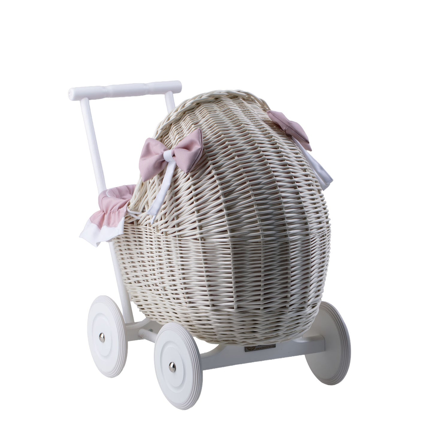 Lili korgvagn för dockor med rosa kant, täcke och kudde TheWickerStories