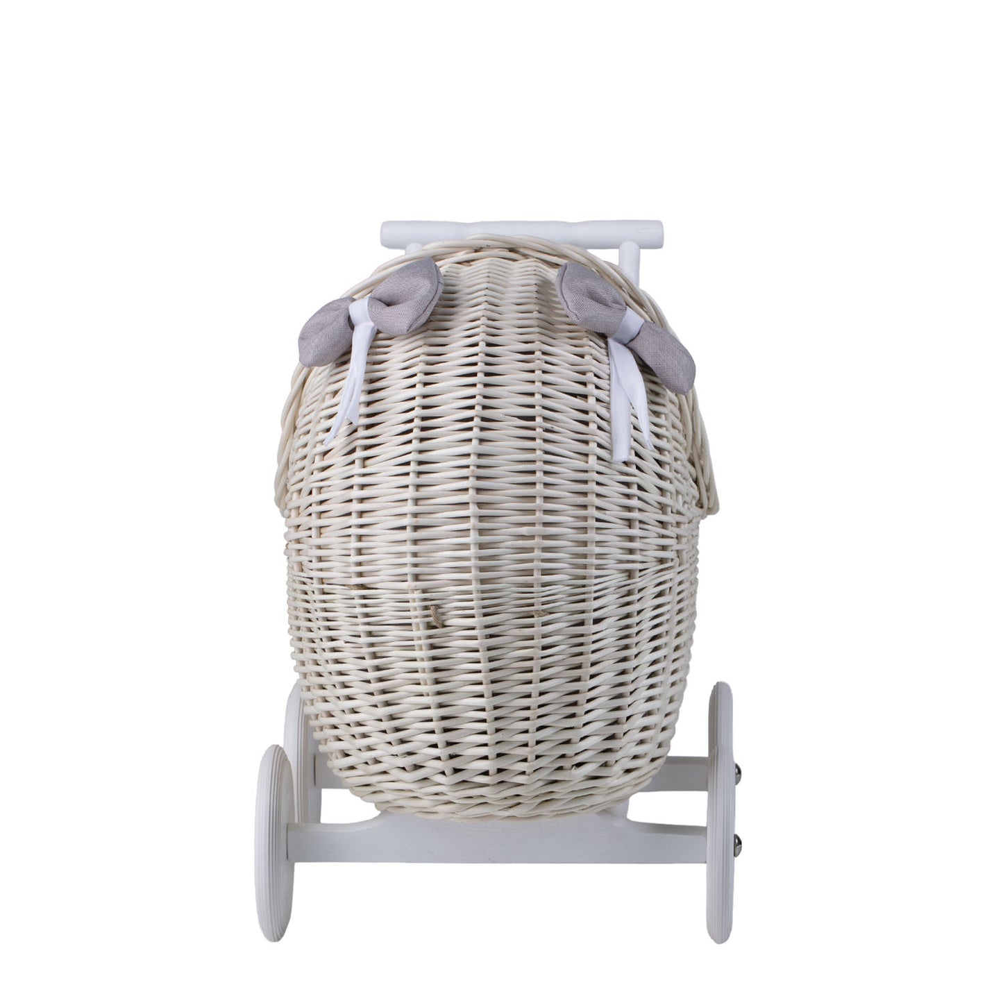 Lili wicker doll stroller with gray trim, blanket, and pillow TheWickerStories