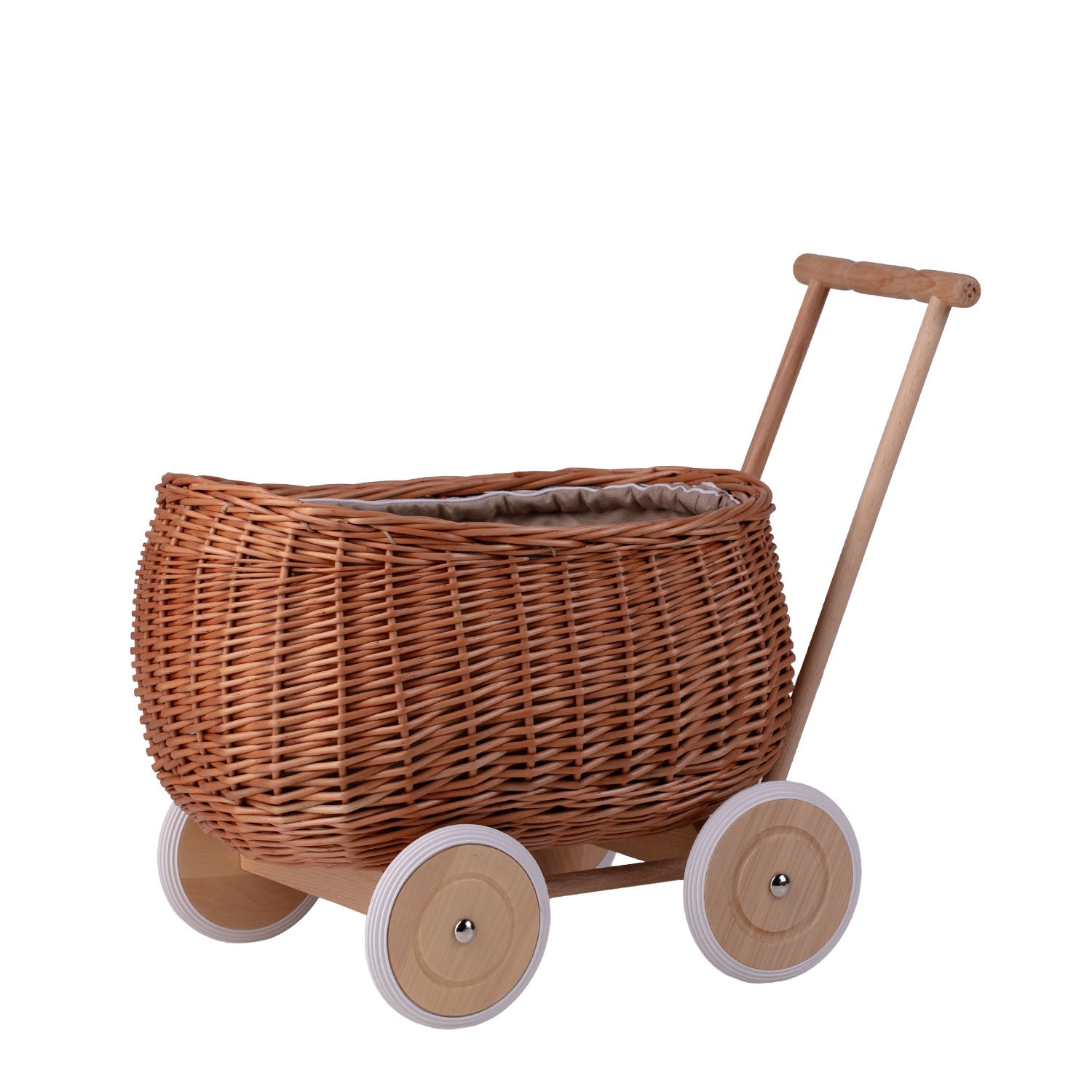 wicker pushcart with beige lining